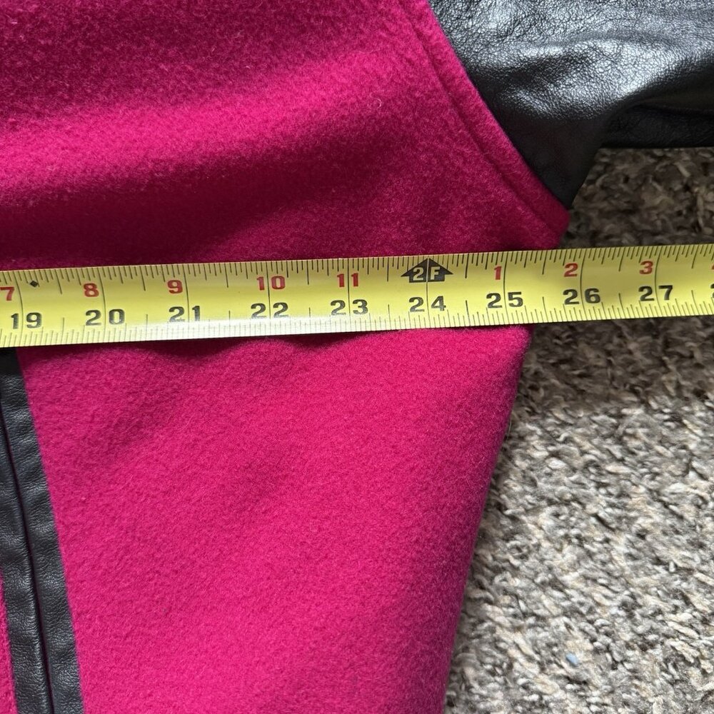 Vintage Lizsport Hot Pink Varsity Bomber Jacket Women’s Large Wool Leather Patch - Picture 9 of 11